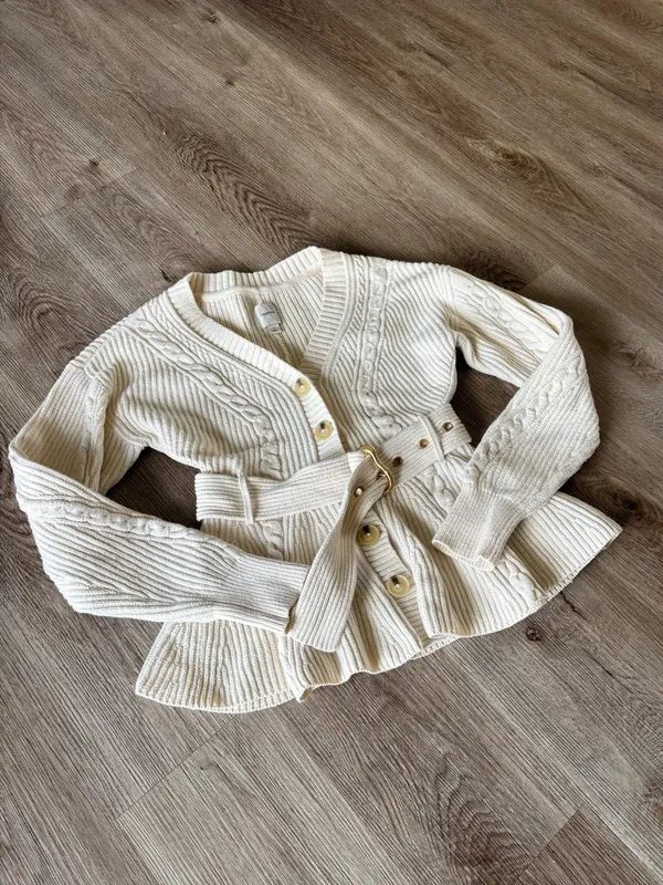 Women’s Maeve Belted Cable Cardigan Sweater - Image 7