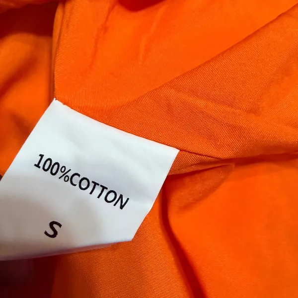 Orange Eyelet Cotton Puff‎ Sleeve Ruffle Neck Button Front Blouse Top Small - Image 4