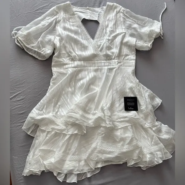 Lulus Adorable Essence White Striped Puff Sleeve Mini Dress XL Nwt - Image 2