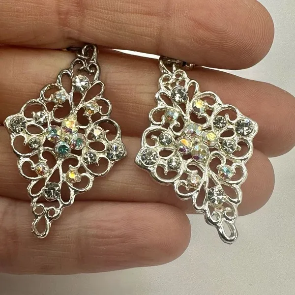 Silver tone rhinestone drop earrings Silver - Image 6