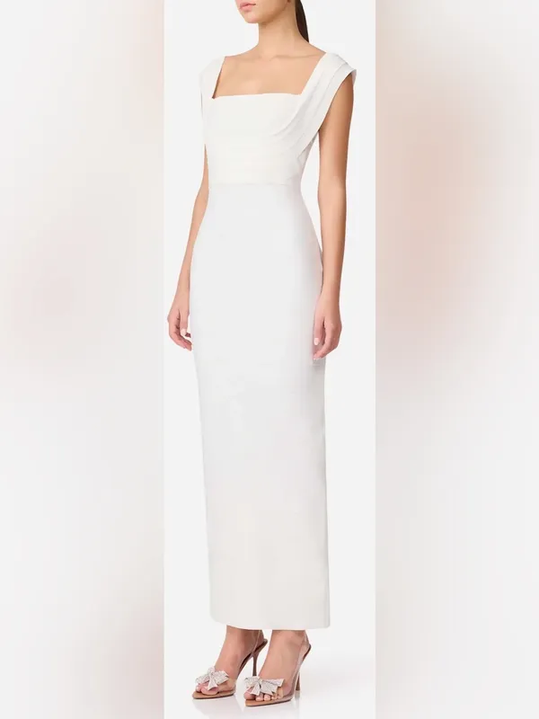 NEW ELLIATT Fiona Square Neck Drape Back White Column Gown Sz L - Image 2