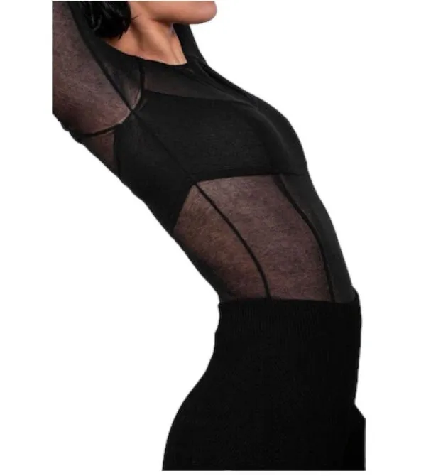 Gauge81 Feriz Womens Black Sheer Round Neck Long Sleeve Bodysuit Small ($355) - Image 5