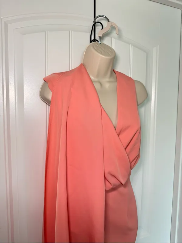 Lavish Alice Size 2 One Shoulder Salmon Pink Cape Mid Dress Cocktail Statement - Image 7