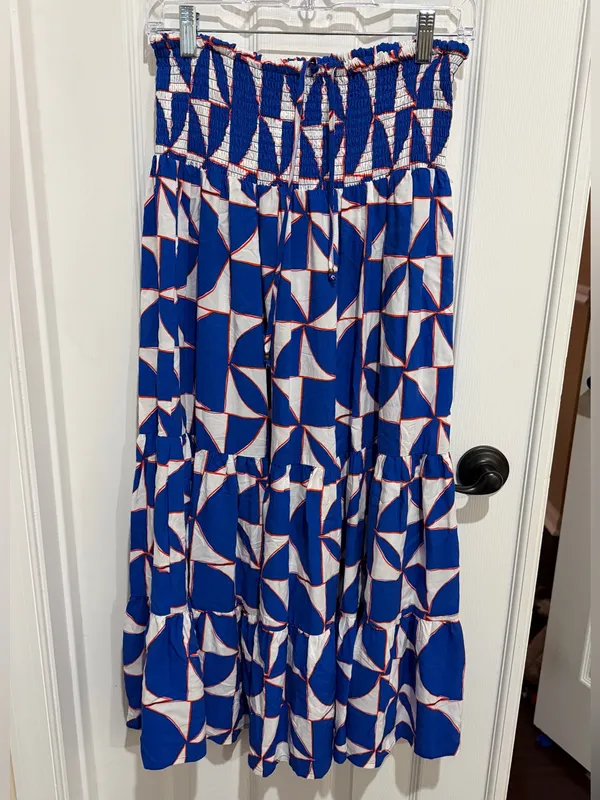 Able the Label Anthropologie Blue Geometric Tiered Maxi Skirt - Women's Small - Image 2