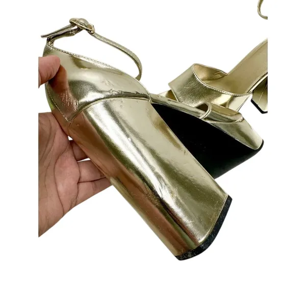 Open Edit Kimber Gold Metallic Platform Block Heel Sandals Womens 9.5 Square Toe - Image 8