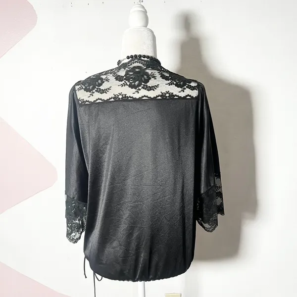 Vintage 90s Black Lace Top Small Satin Gothic Grunge Whimsigoth - Image 2