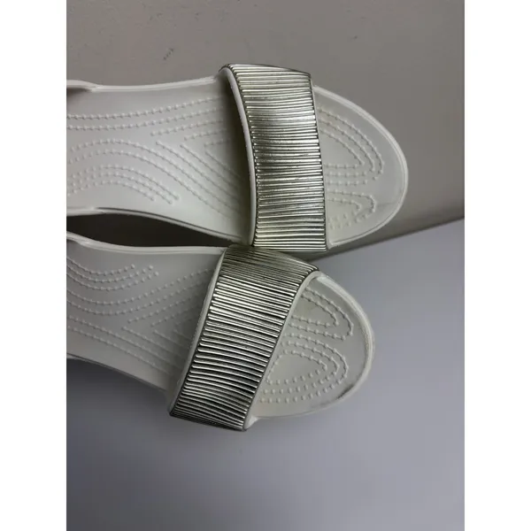 Crocs Lina Embellished D’Orsay White Sandals Size 7 Slide On Comfort Shoes - Image 8