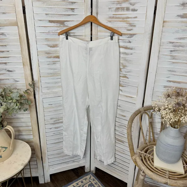 CHICO'S Women's 2 US 12 100% Linen Wide Leg Pull On Pants White Pockets Beachy - Image 5