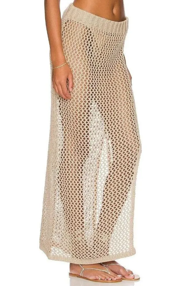 Beach Riot Deborah Skirt in Tan Small Womens Swim Cover Up Crochet Maxi - Image 2