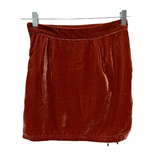 Free People x Revolve Vivienne Velvet Mini Skirt Sz 0 Rust/Brown‎ Cinched Tie - Image 4