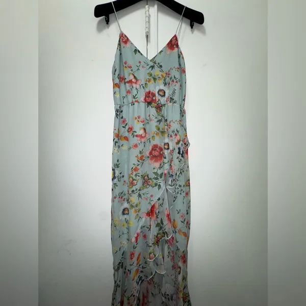 $395 Alice+Olivia Mabel Light Blue Floral Midi Dress 0 - Image 5