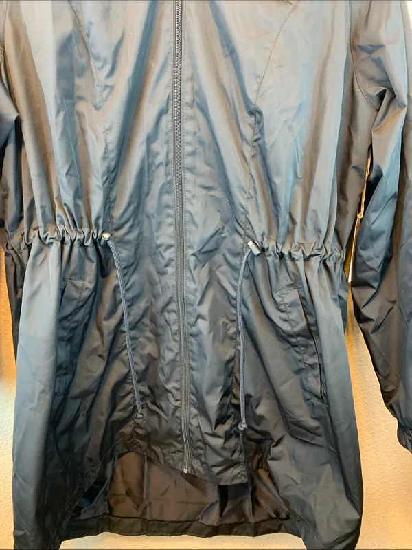 Stylus black rain coat sz XL NWT cinched waist hooded preppy long trench - Image 3