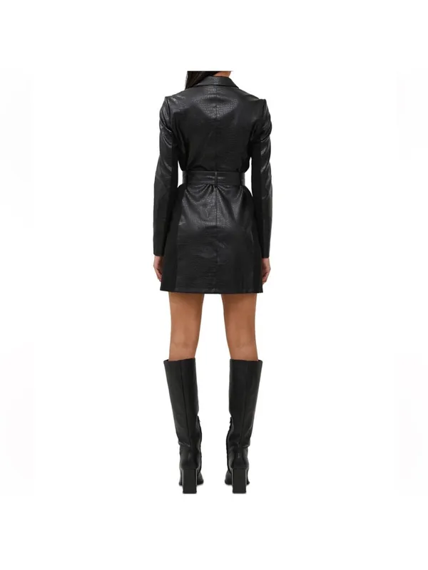 French Connection Black Croc Leather Belted Blazer Dress - - Image 3