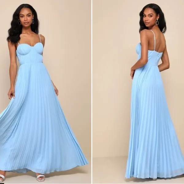 LULU's Prom Wedding Bridesmaid Sexy Pleated Bustier Romantic Flowy Maxi Dress - Image 2