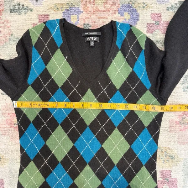 Apt 9 100% Cashmere Argyle Sweater Medium Y2K Preppy Dark Academia Soft Classic - Image 4