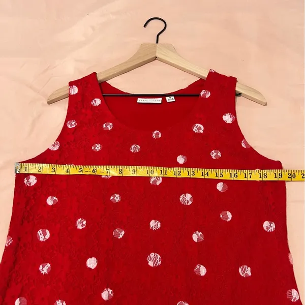 Susan Graver Red Lace White Polka Dot Scoop Neck Tank Sheer Open Cardigan‎ Set - Image 15