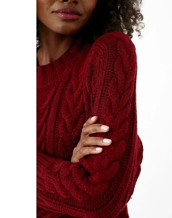 NWT Tuckernuck Hyacinth House Maddox in Maroon Cable Knit Midi Sweater Dress M - Image 2