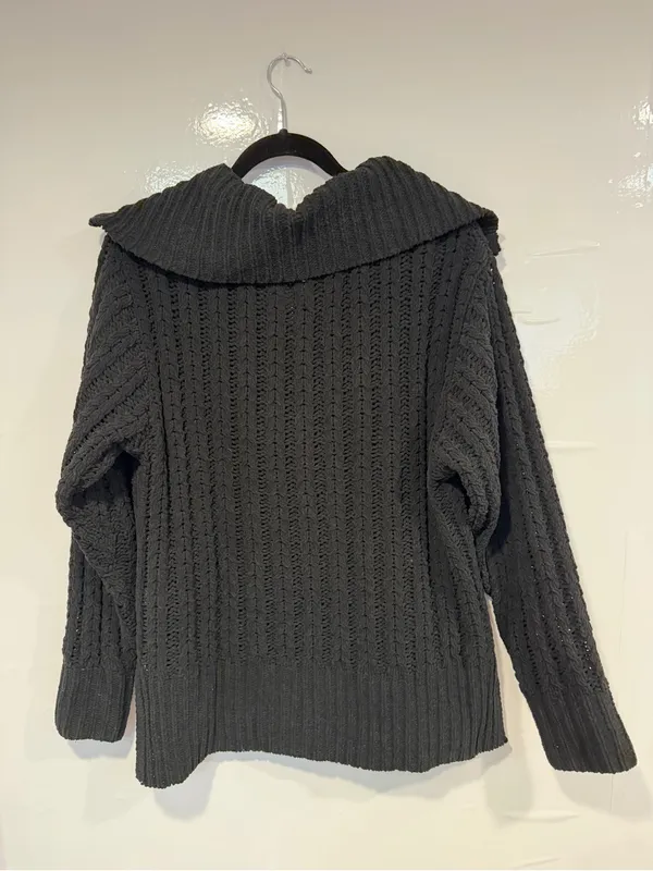 Black Aerie Cable Knit Half-Zip Sweater with‎ Funnel Collar - Image 3