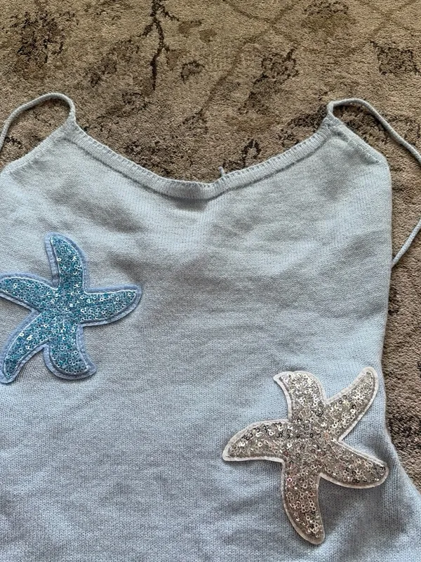 Light Blue Sequin Starfish Cami Knit Dress 🤍🩵 Size XS - Image 4