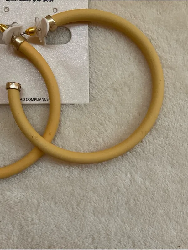 Pomina Mustard Yellow Hoop Earrings - Bold Matte Fashion Hoops - Image 3