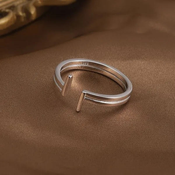 NEW Women's‎ Split Bar White Gold Plated S925 Band Ring Silver Adjustable - Image 9