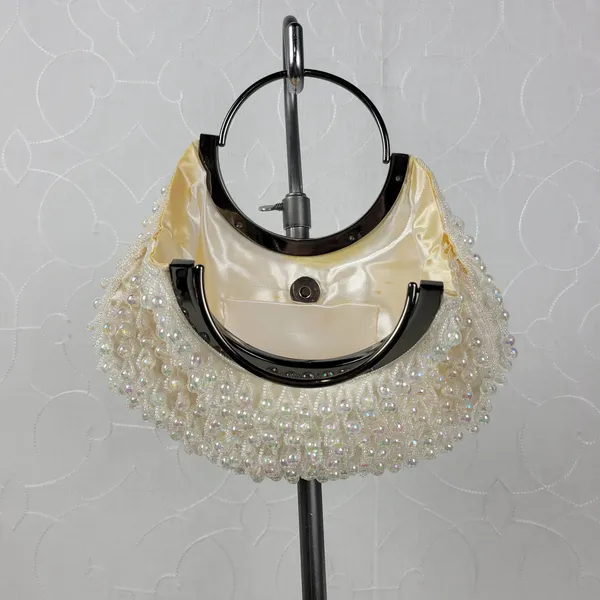 Vintage Womens Iridescent Crystal Hand Bag White Chandelier Beaded Evening Purse - Image 9