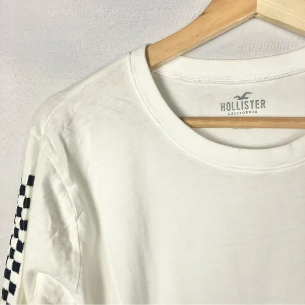 Hollister White Tie‎ Front Checker Sleeve Long Sleeve T-Shirt S - Image 3