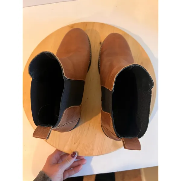 Anthropologie Stompy Chelsea Tan Leather Chunky Heeled Boots Size 40 Spain Made - Image 6