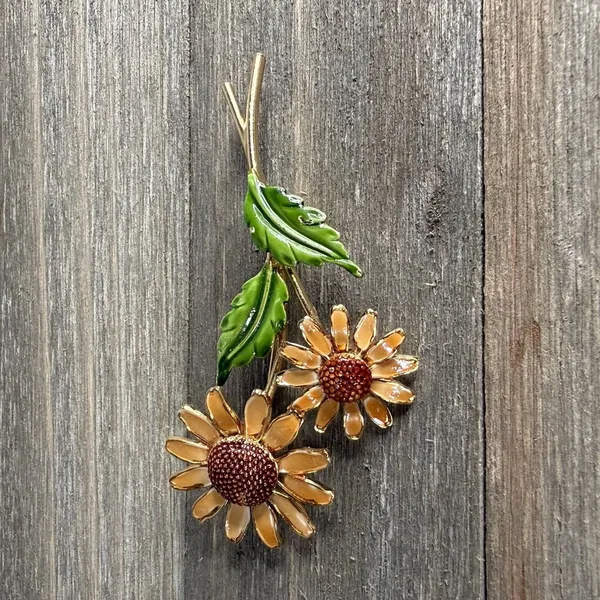 VTG Lisner Enamel Sunflower Brooch Gold Tone Daisy Floral Pin Autumn Harvest - Image 3