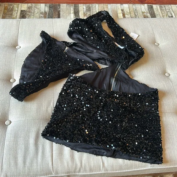 NWT Alglist Black Sequenced Two Piece Cut Out Mini Dress Size Medium - Image 2