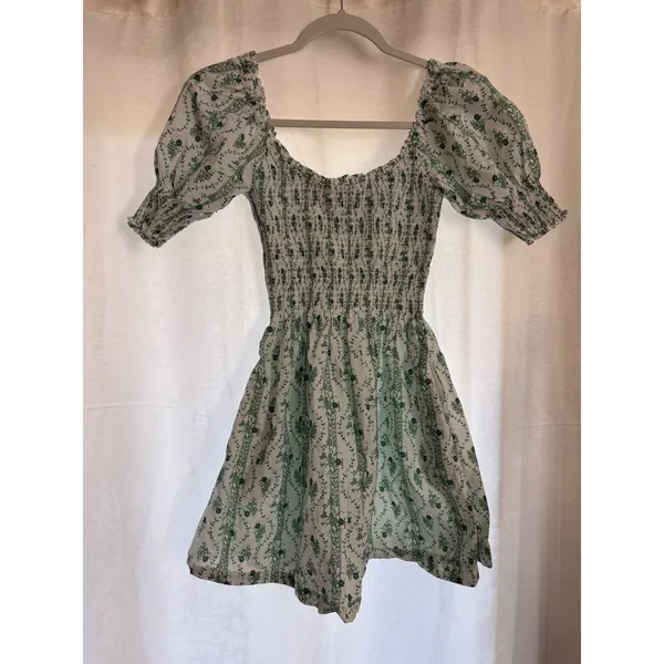 Hill House NAIA Nap Dress White Green Floral Size XXS - Image 2