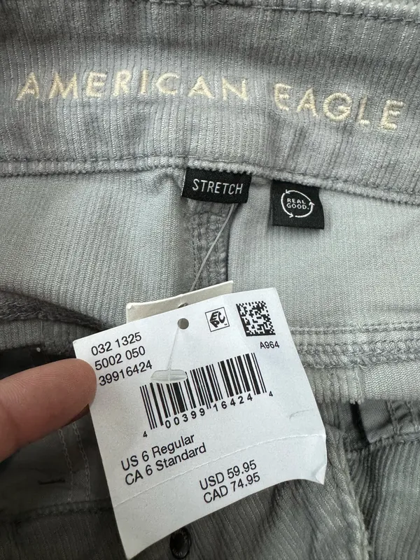NWT American Eagle Stretch High-Rise Kick Boot Grey Corduroy Pants Size 6 - Image 7