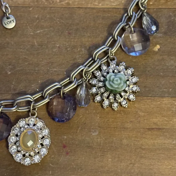 Loft silver tone rhinestone floral charm necklace - Image 4