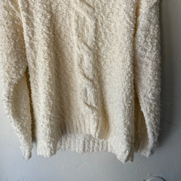 Joan Harper Cream Cable Knit Mock Neck Sweater‎ Pullover Medium Popcorn White - Image 5
