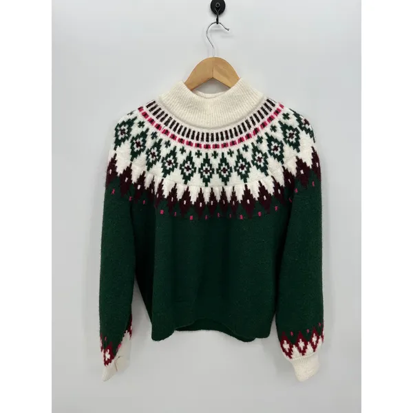 Lands End Green Fair Isle Turtleneck Sweater Nordic Après Ski Christmas Winter S - Image 2