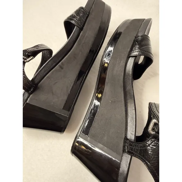 Prada Black Patent Leather Strap Sandal Shoes Wedges Size US 6.5 Y2K Festival - Image 10