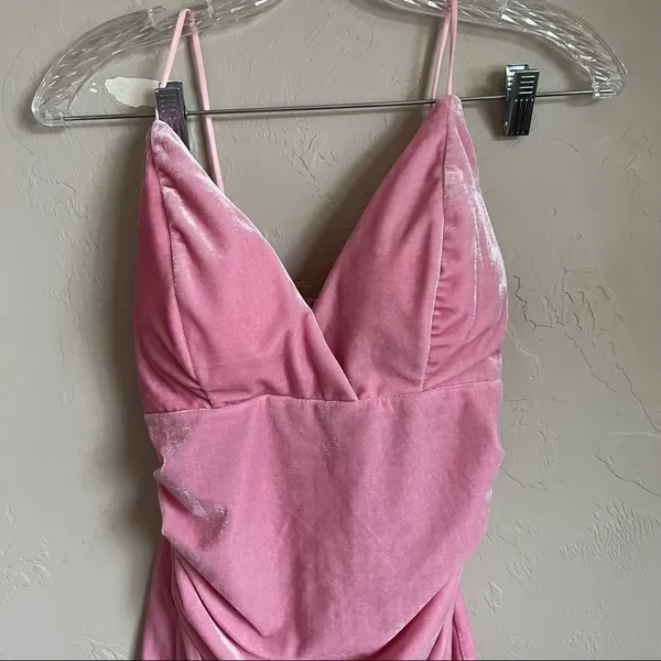 Unbranded Bubblegum Pink Velour Body Con Faux Wrap Mini Dress‎ - Image 3