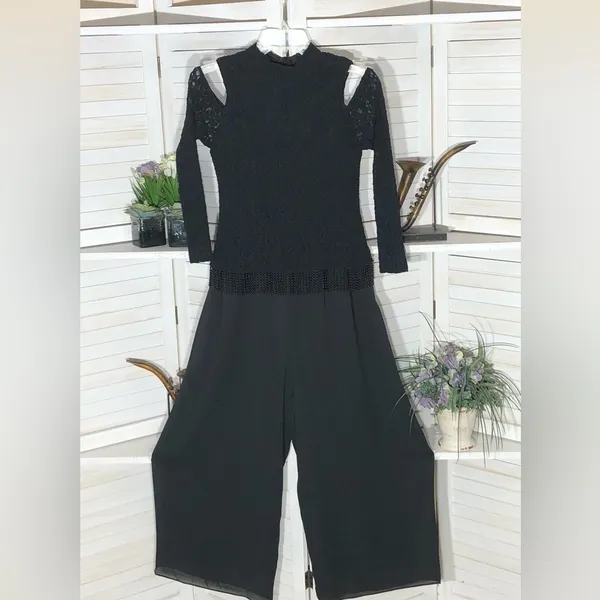 Vintage 90s chiffon jumpsuit beaded palazzo whimsigoth boho dark fairy festival - Image 2