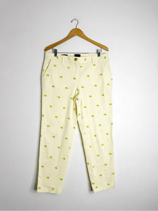 Talbots Relaxed Chino Pants Size 10 Yellow Lemon Embroidered Stretch Cotton - Image 3