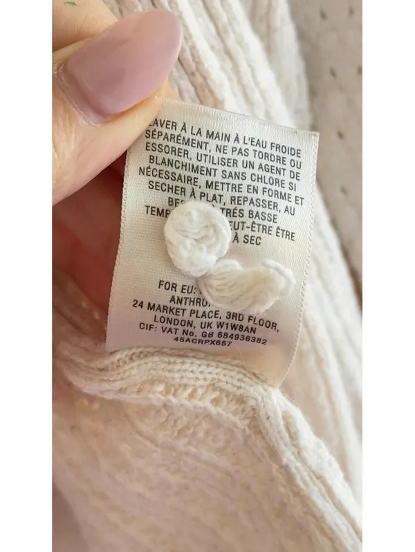 Anthropologie Moth Cream Pointelle Peplum Open Front Cardigan Cashmere S - Image 8