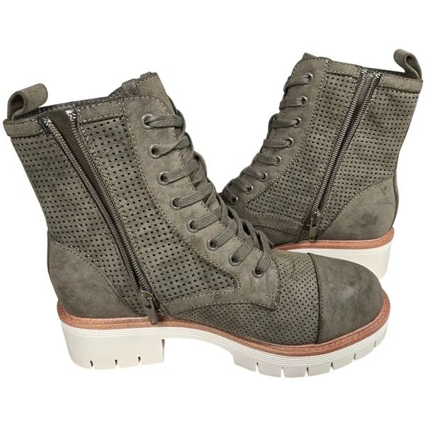 MIA Womens‎ Olive Green Perforated Lace Up Ankle Boots Lug Heel Side Zip 6.5 NEW - Image 7