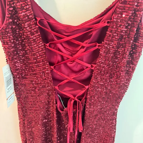 Jump Apparel Wine Red Sequin Lace Up Corset Back Formal Prom Gown Dress Sz 11/12 - Image 6