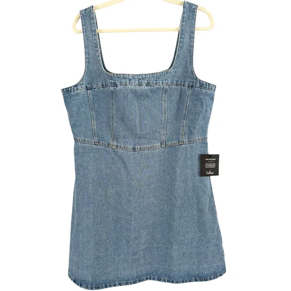 NWT Lulus So Delighted Medium Wash Denim Corset Seam Mini Dress Size XL - Image 3