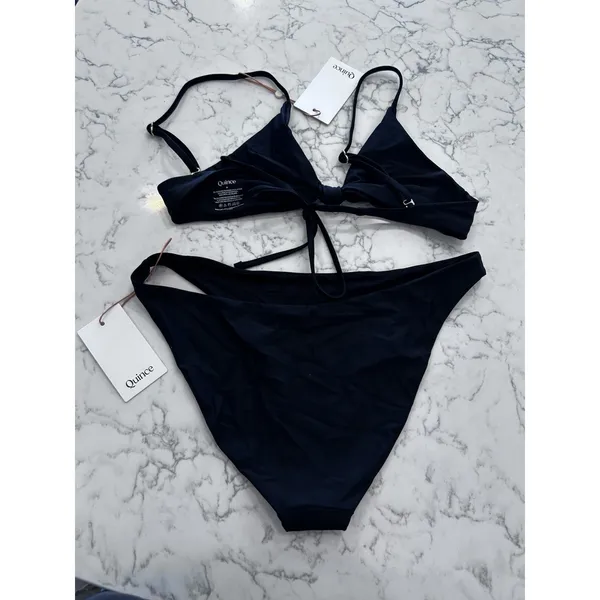 NWT Quince Black Knot Tie Bikini Top & Italian Low Rise Bottoms Set Size Medium - Image 2
