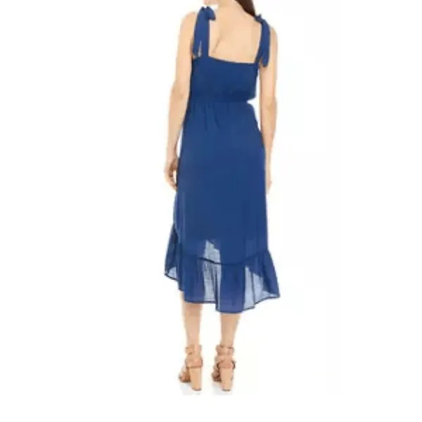 Luxology Dress Womens Blue Aline HighLow Adjustable‎ TieStrap Midi Boho Flowy - Image 3