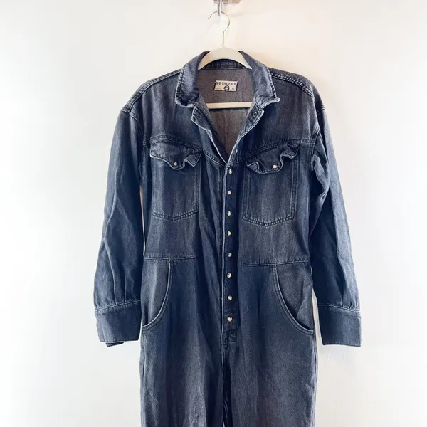 Free People Townes Straight Leg Coverall Jumpsuit Black Denim XS - Image 3