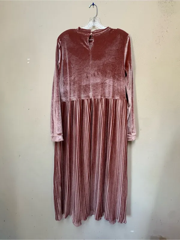 Hayden Dusty Rose Velvet Pleated Midi Dress L Cottagecore Romantic Prairie Boho - Image 6