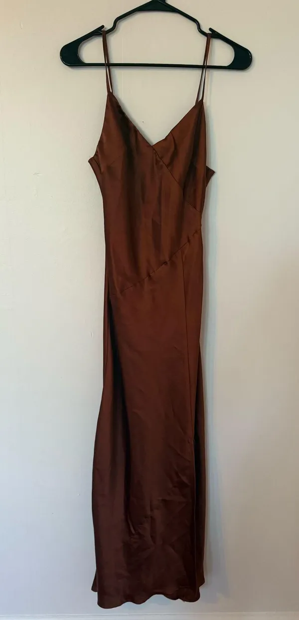Brown Satin Ellison Maxi Dress - Image 2