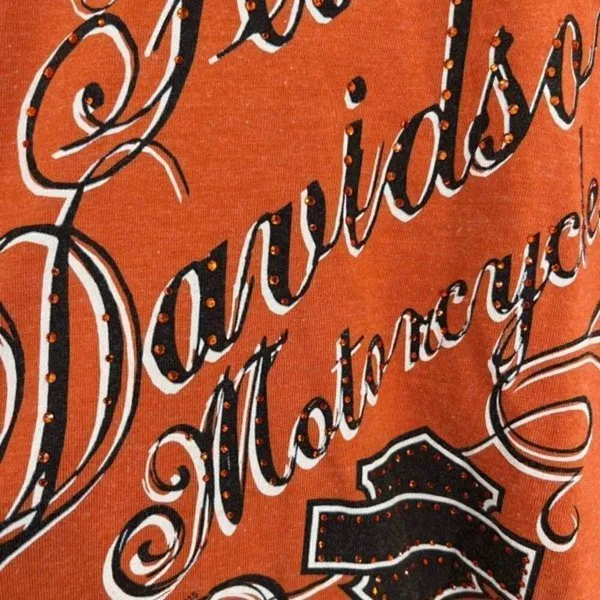 Harley Davidson women’s orange large spell‎ out Jewel encrusted t-shirt medium - Image 4