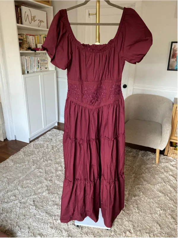 Kings Road Corset Maxi Dress Burgundy Embroidered Cottagecore Renaissance Boho L - Image 2